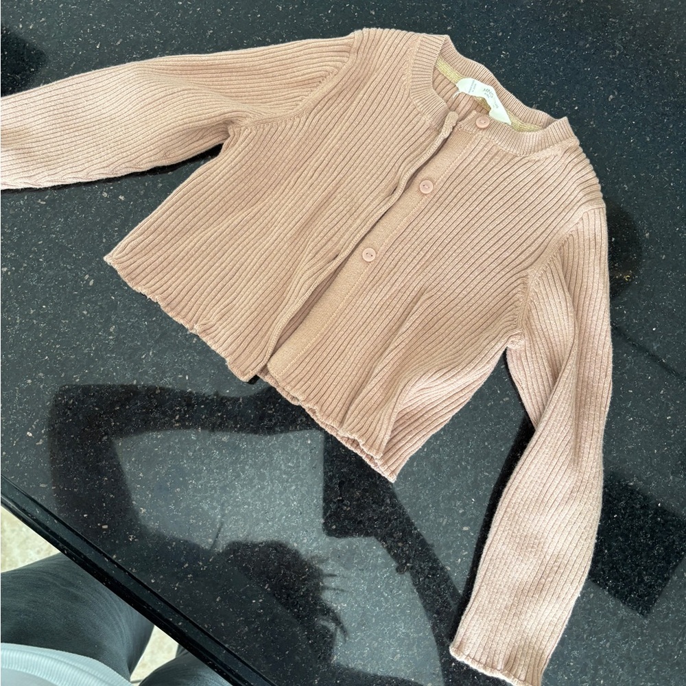 Mango Kids Blush Pink Ribbed Cardigan Sweater